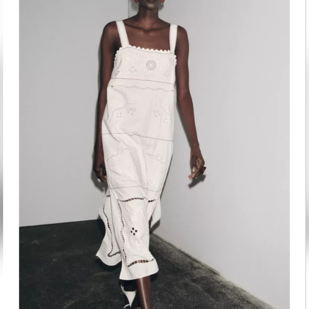 Zara White Eyelet Midi Dress